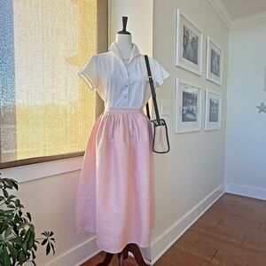 Vintage Mario Bini Skirt (1960's Size 10) Pink Linen Pleated Tea Length